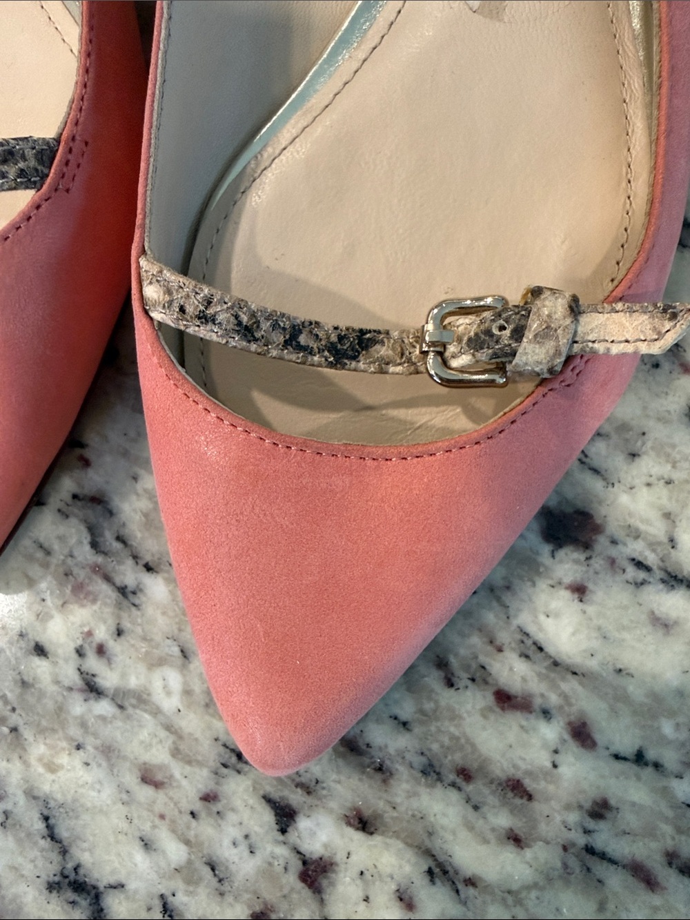 Coach Coral Pink Pointed Toe Slingback Flats with Snakeskin Accent - Picture 2 of 5